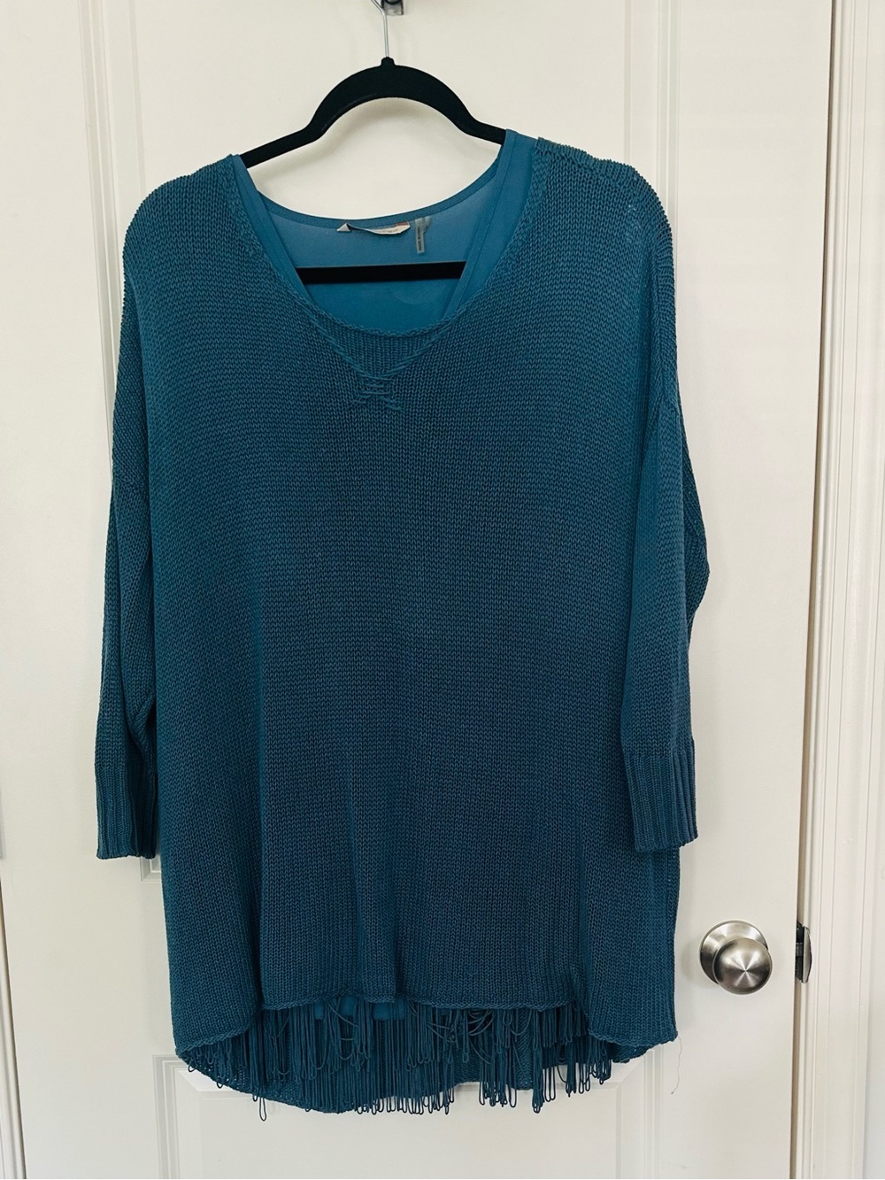Soft Surroundings Teal Fringe V-Fringed Tank Sweater Set - XL